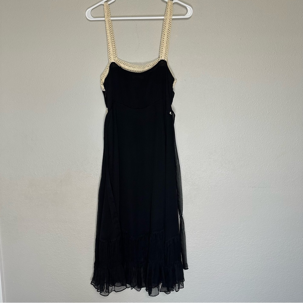 Vintage 100% Whimsigoth Silk Black Dress with Crochet Straps and Details. Size 8 - Picture 4 of 8
